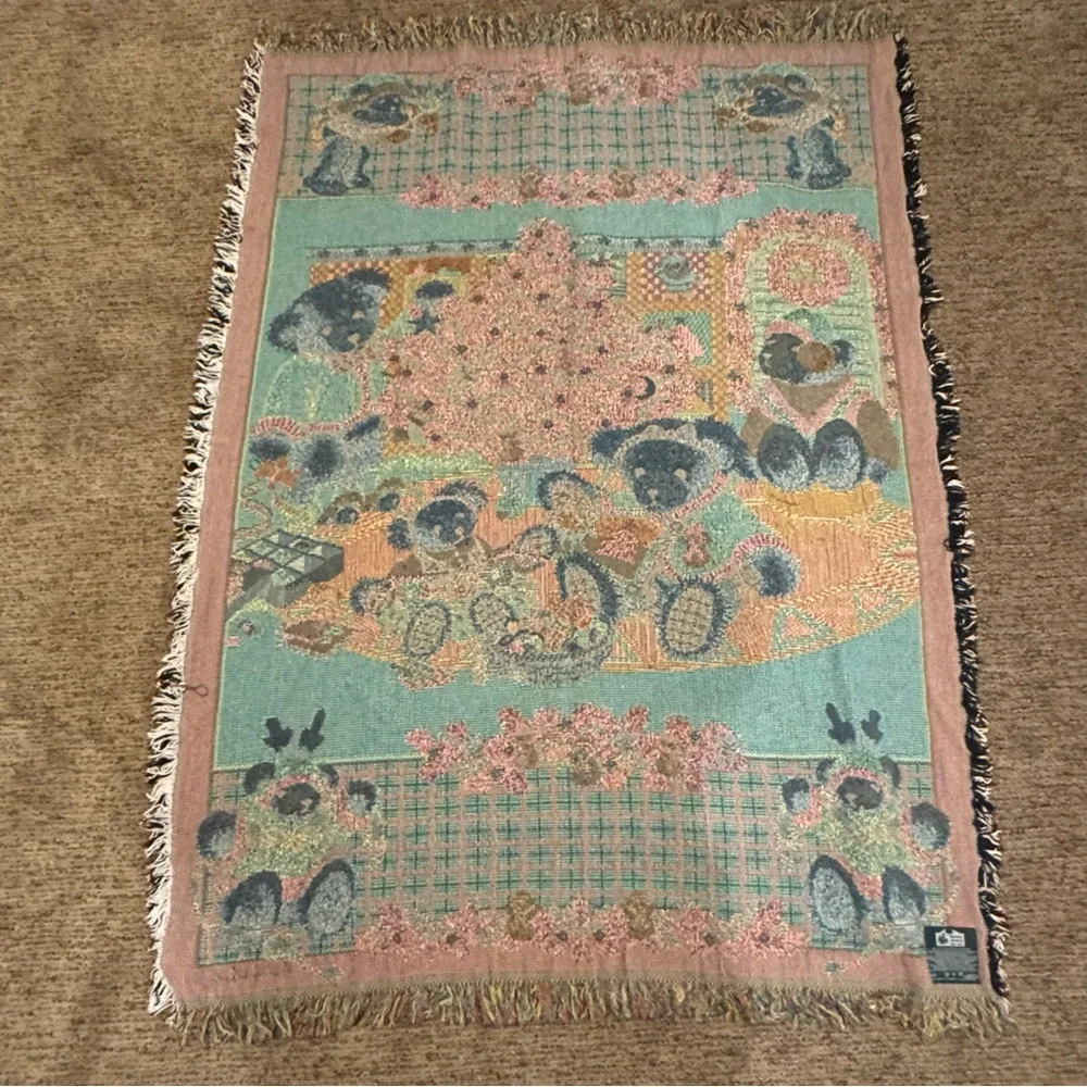 Christmas Vintage Throw Tapestry Teddy Bears‎ with Granny Blanket Holiday